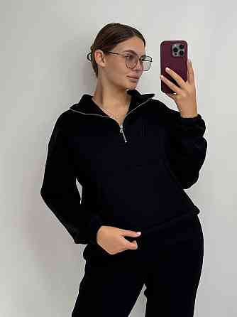 Флісовий спортивний костюм зі змійкою Чорний XL-2XL Харків