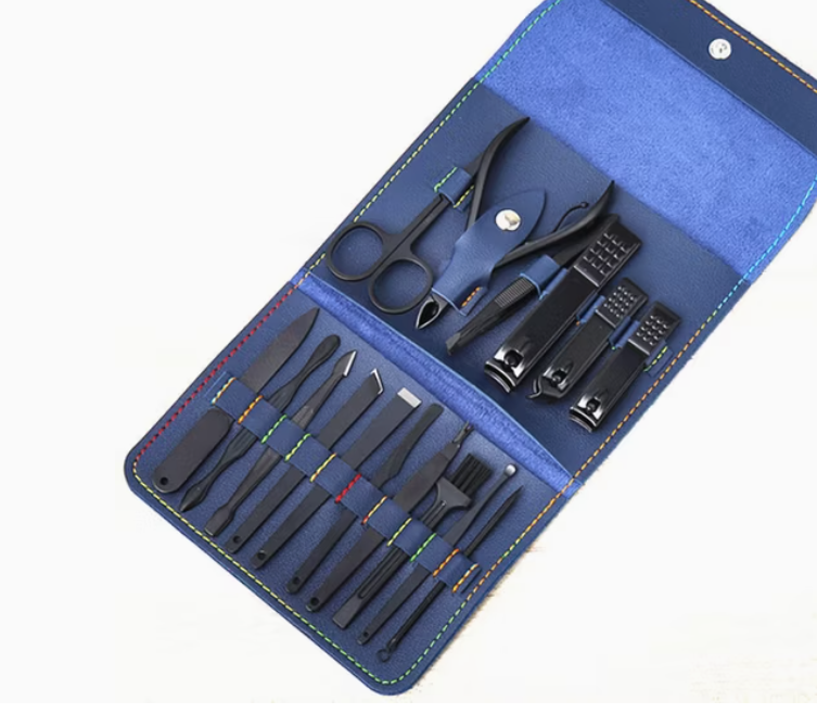 Набор для маникюра педикюра инструментов кусачки пилочка пинцет ножницы в наборе 16 шт, кейс синий Каменец-Подольский - изображение 5