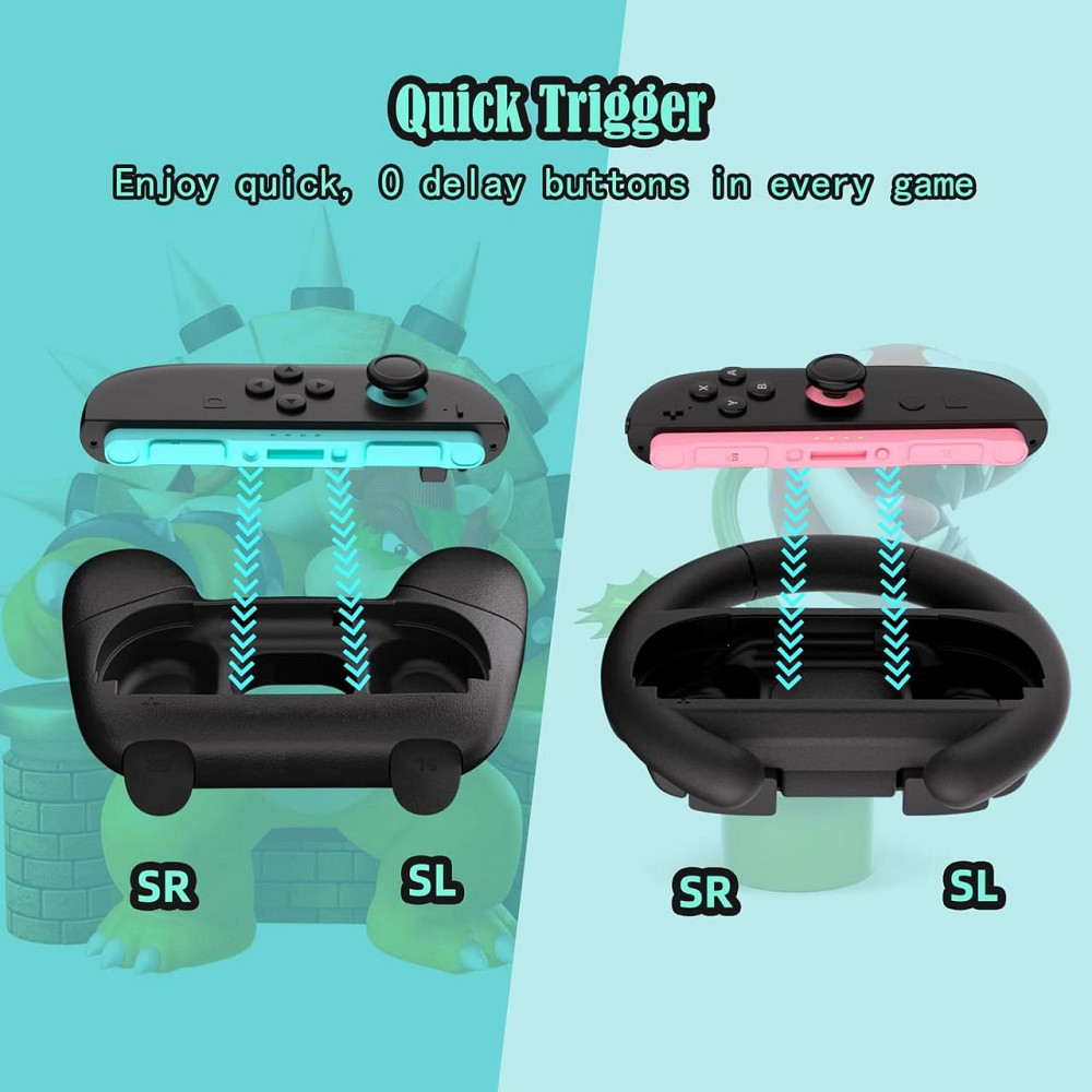 Кермо HEYSTOP 4-in-1 для Nintendo Switch 2 Joy-Con Grip чорний комплект 2 керма+2 ручки для Mario Kart 8 Deluxe Київ - фото 2