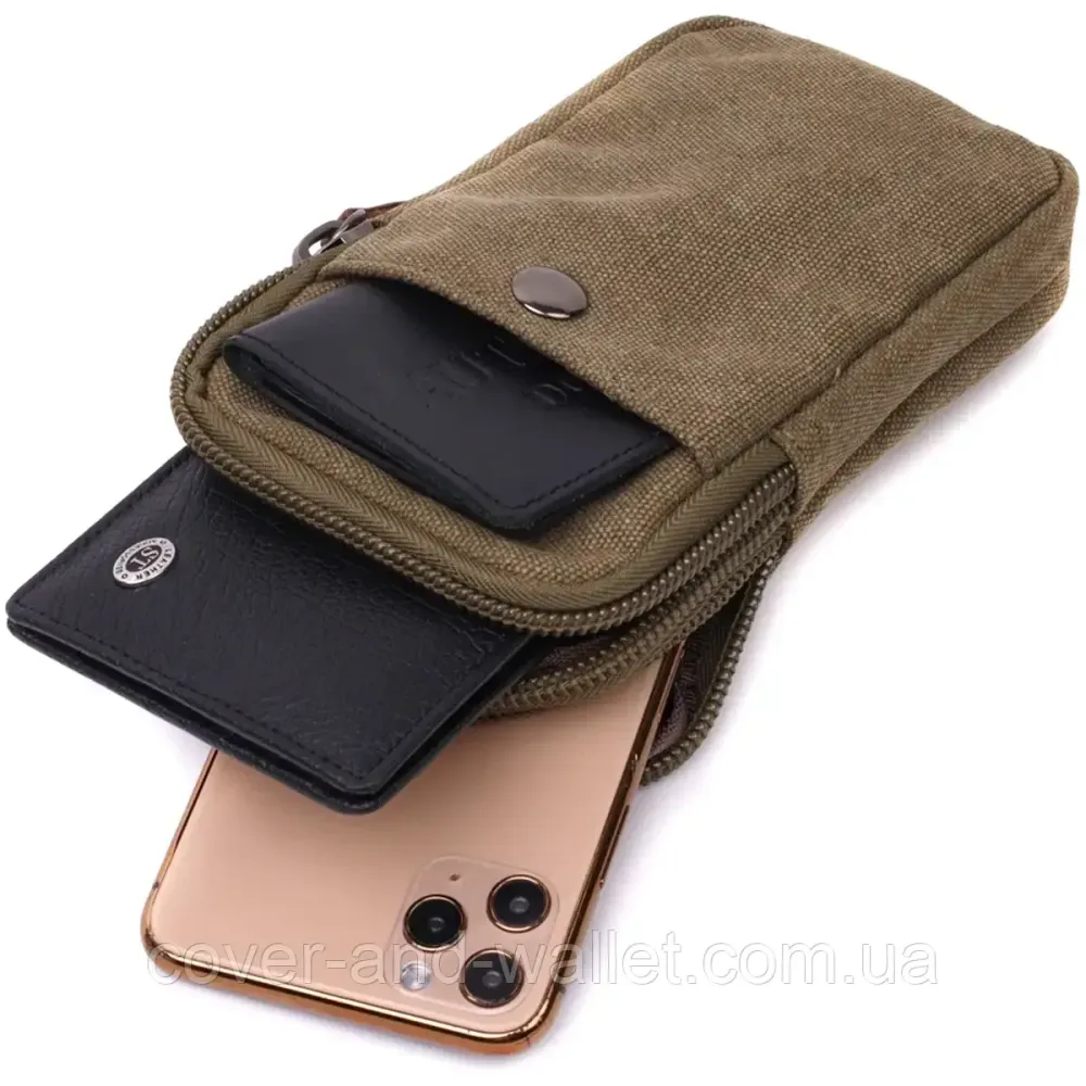 Компактная мужская сумка-чехол на пояс с карабином из плотной ткани Puos Киев - изображение 7