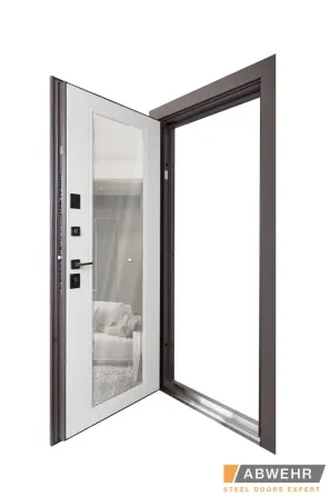 Входные двери с зеркалом Abwehr Megapolis Kale Mira 549/544 Смоки софт + Белый супермат 960*2050 мм Киев