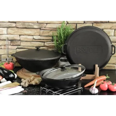 Сковорода Brizoll чавунна WOK з чавунною кришкою 3,7 л 280х96 мм (W28-1) Винница - изображение 8