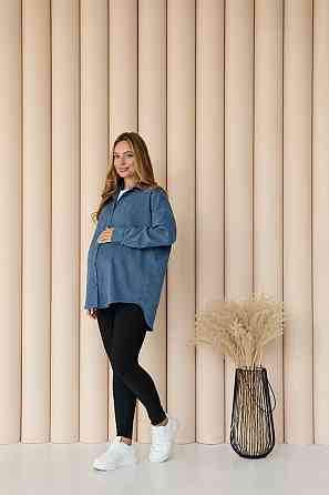 Женская рубашка для беременных стиля oversize из микровельвета Varna размер 2XL-3XL Lullababe джинсовая Кривой Рог