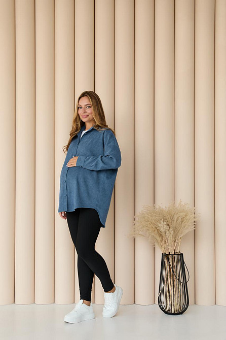 Женская рубашка для беременных стиля oversize из микровельвета Varna размер 2XL-3XL Lullababe джинсовая Кривой Рог - изображение 2