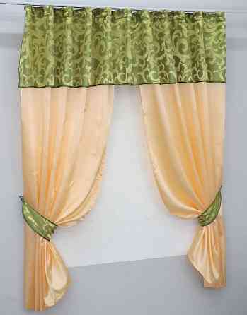 Кухонные шторы VR-Textil № 073к с ламбрекеном и подхватами персиковый с салатовым 270х170 см (52-0191) Киев