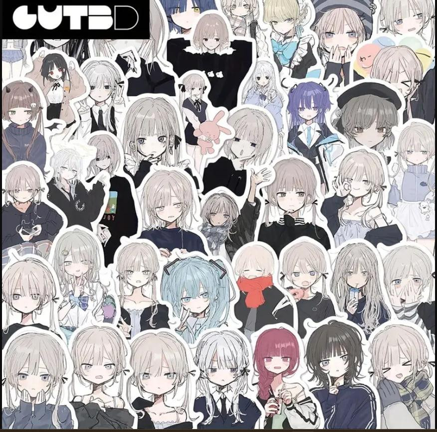 Наклейки Стикеры Аниме. Водонепроницаемые эстетические аниме наклейки. Комплект 56 штук. Киев - изображение 1