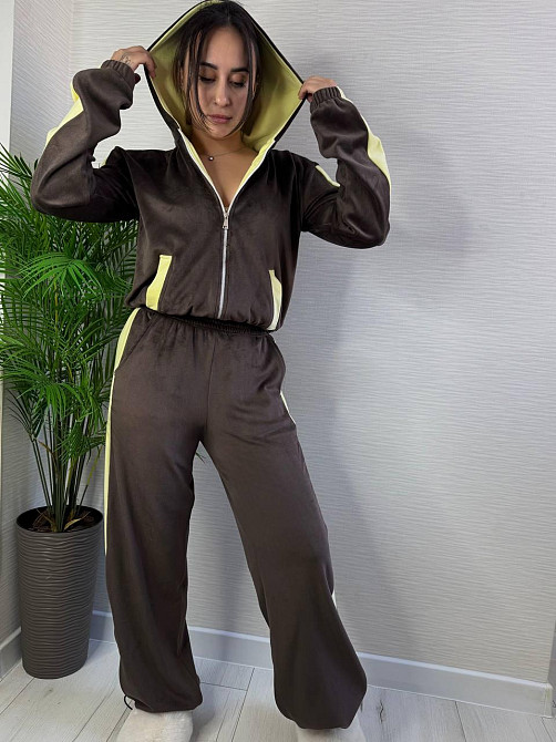 Жіночий стильний трендовий костюм для плюшевий велюр Шоколадний, 46/48 Одеса - фото 7
