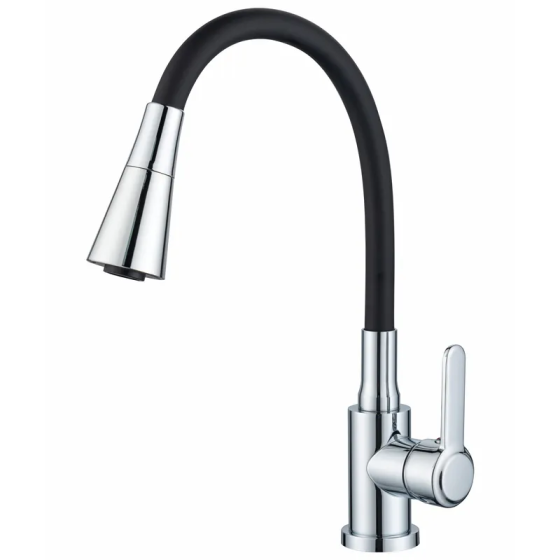 Змішувач для кухні Zerix Eza-011-T Chrome Refl.Black (колір хром+силіконовий вилив чорний) (ZX6144)   ( 25896 ) Харків