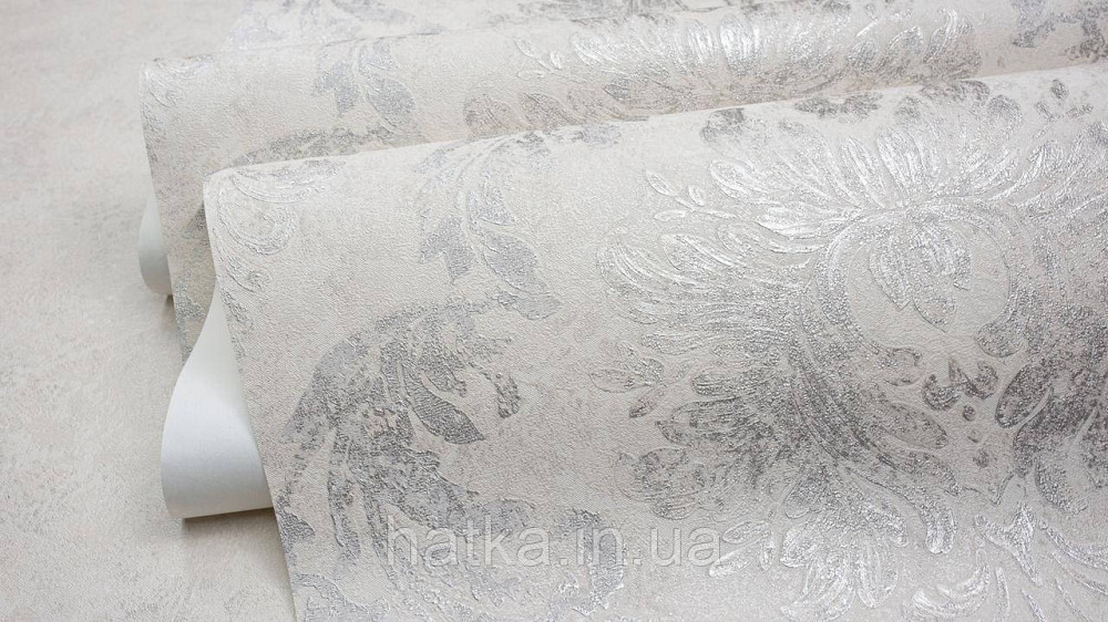 Шпалери метрові вінілові на флізеліні Sintra Classic класика вензель структурні сріблясті на бежевому 406625 Київ - фото 3