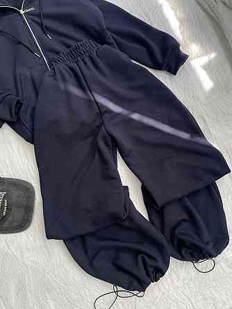 Женский прогулочный оверсайз костюм: кофта на молнии и штаны турецкая трехнить петля Темно-синий Одесса