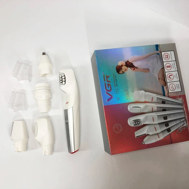 Епілятор акумуляторний 5в1 VGR V-752 IPX5 (тример, тример для носа, пемза, щітка) Червоний. Вінниця - фото 7