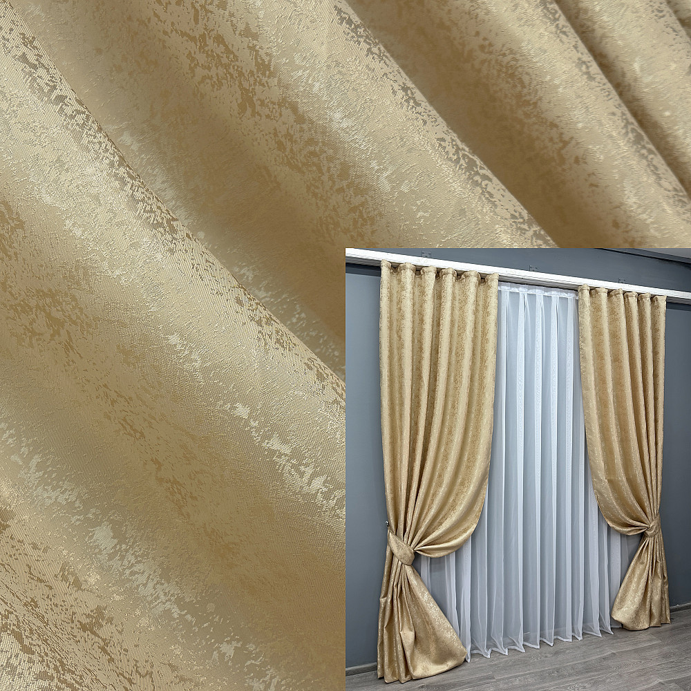 Комплект готовых штор VR-Textil Жаккард Мрамор Al1 № 439ш Золотистый 150х270 см 2 шт (33-1037) Киев - изображение 1
