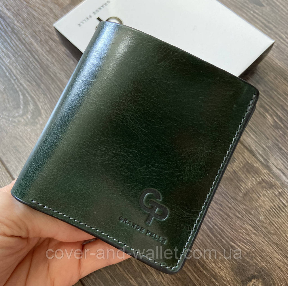 Красивий жіночий гаманець невеликого розміру із італійської шкіри зеленого кольору Grande Pelle Lettera Київ - фото 1