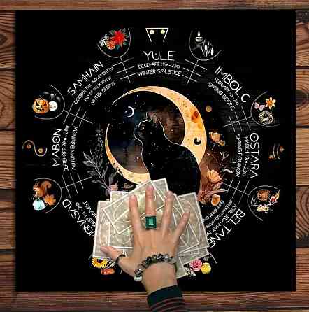 Вівтарна скатертина з котом і місяцем – Колесо року, 49×49 см Київ