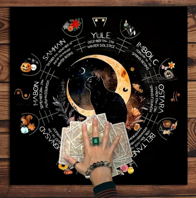 Вівтарна скатертина з котом і місяцем – Колесо року, 49×49 см Київ - фото 4