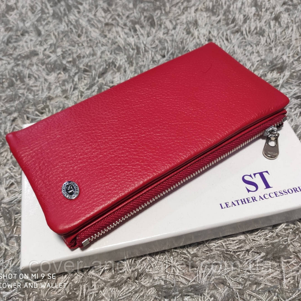 Тонкий шкіряний жіночий гаманець червоного кольору ST 009 Київ - фото 7
