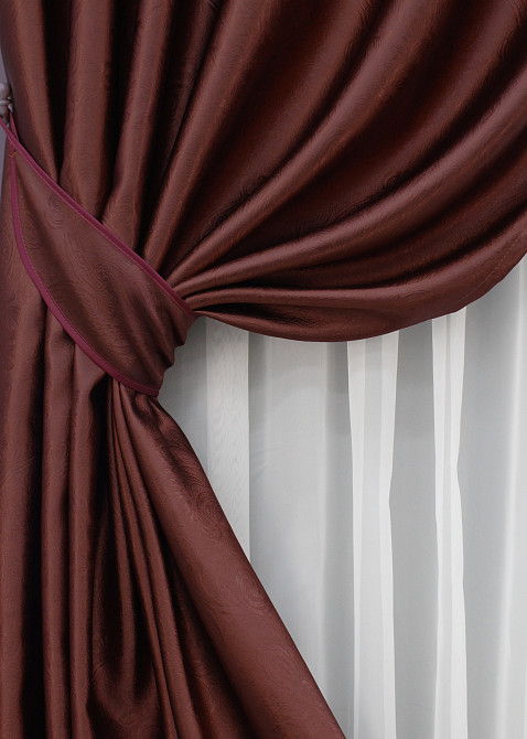 Комплект готовых штор VR-Textil Софт № 1444ш 135х270 см 2 шт Бордовый (39-015) Киев - изображение 5