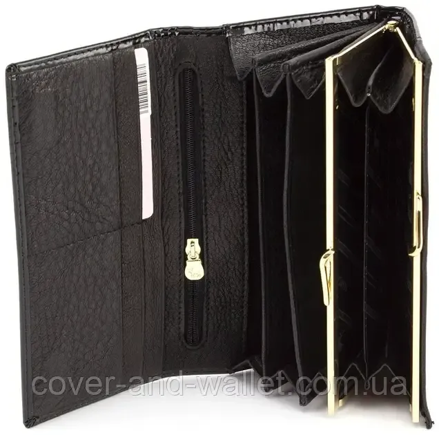 Чорний шкіряний лаковий гаманець з великою монетницьою Marco Coverna MC-403-1010-1 Київ - фото 7