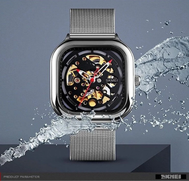 Чоловічий механічний годинник Skmei 9184 скелетон (Сріблястий) Вінниця - фото 5
