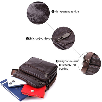 Сумка Vintage З натуральної шкіри Коричнева (22865) Вінниця - фото 8