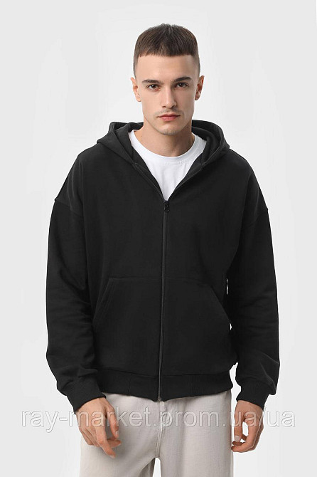 Худі на блискавці чоловіче базове RAY PREMIUM LOOSE чорне(U0409М-Black) 3XL Київ - фото 1