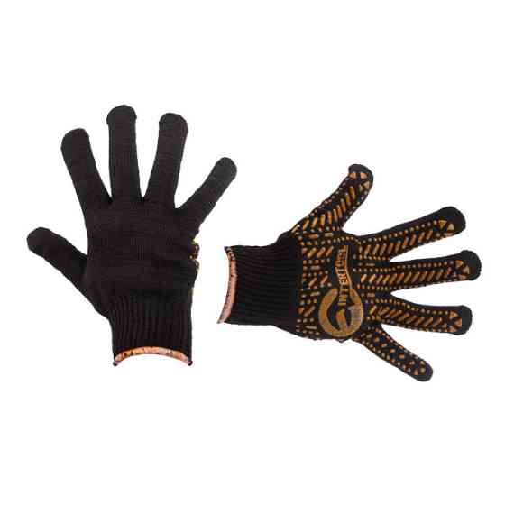 Рукавичка трикотажна, жовті ПВХ крапки, 60% бавовна / 40% поліестер, 10