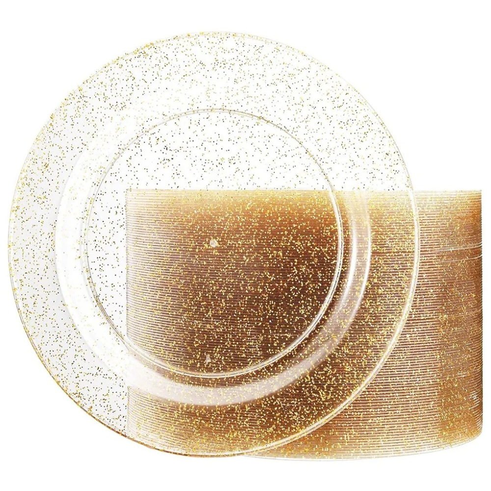 Набор тарелок пластиковые 12 штук круглые,обеденные 26 см и десертные 19 см, золотые прозрачные с блестками Каменец-Подольский - изображение 9
