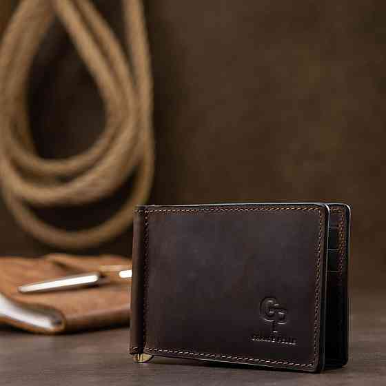 Кожаный мужской зажим для денег GRANDE PELLE 11540 Коричневый Киев