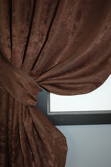 Комплект коротких штор VR-Textil Жаккард Sultan YL № 1204ш Коричнево-бордовый 130х170 см 2 шт (35-0077) Киев - изображение 3