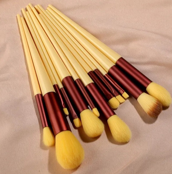 Набор кистей для макияжа желтых 13 штук, искусственный ворс Киев - изображение 1
