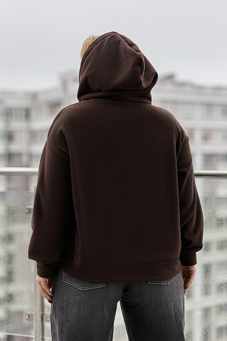 Тепла кофта худі оверсайз жіноча "Glen" | Норма та батал Шоколадний, 46-48 Київ - фото 4