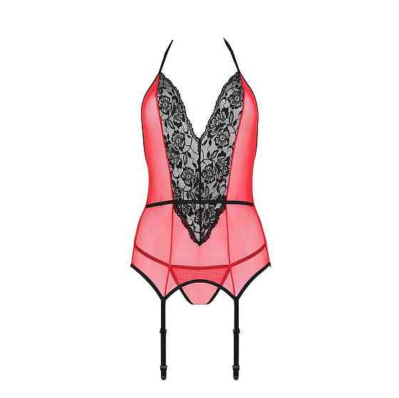 Корсет з пажами для панчіх Passion PEONIA CORSET L/XL red, стрінги Sex Aura Київ
