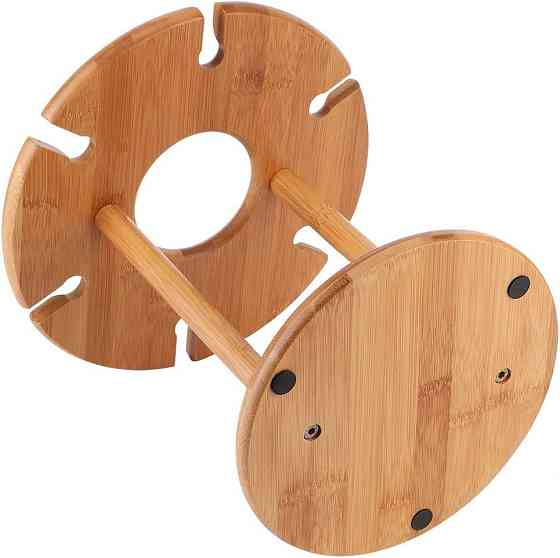 Тримач для пляшки вина та келихів 6 штук бамбукова стійка підставка настільна для винних келихів, 32х24,5 см Кам'янець-Подільський