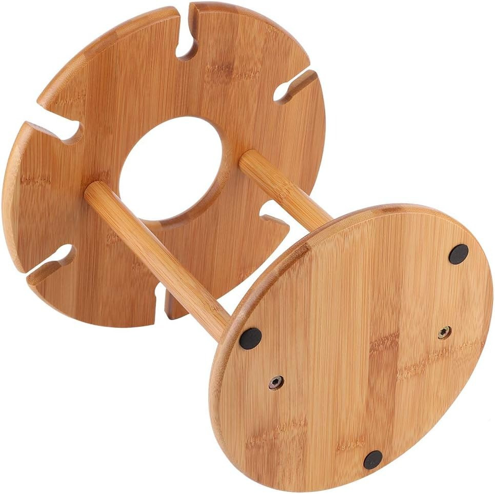 Тримач для пляшки вина та келихів 6 штук бамбукова стійка підставка настільна для винних келихів, 32х24,5 см Кам'янець-Подільський - фото 5