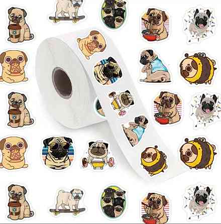 Рулон наліпок мопси – 500 шт яскравих стікерів для декору Київ