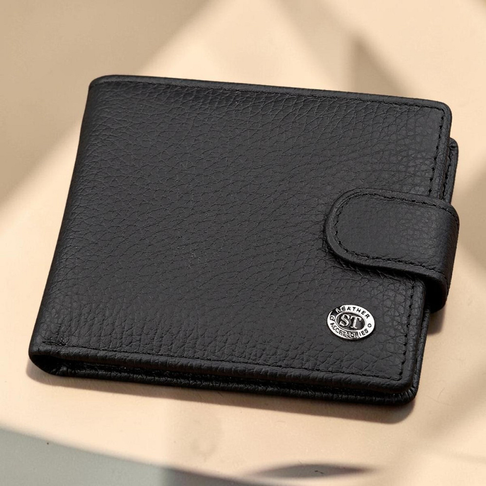 Чоловічий шкіряний гаманець з монетницею чорний (ST Leather) Київ - фото 18