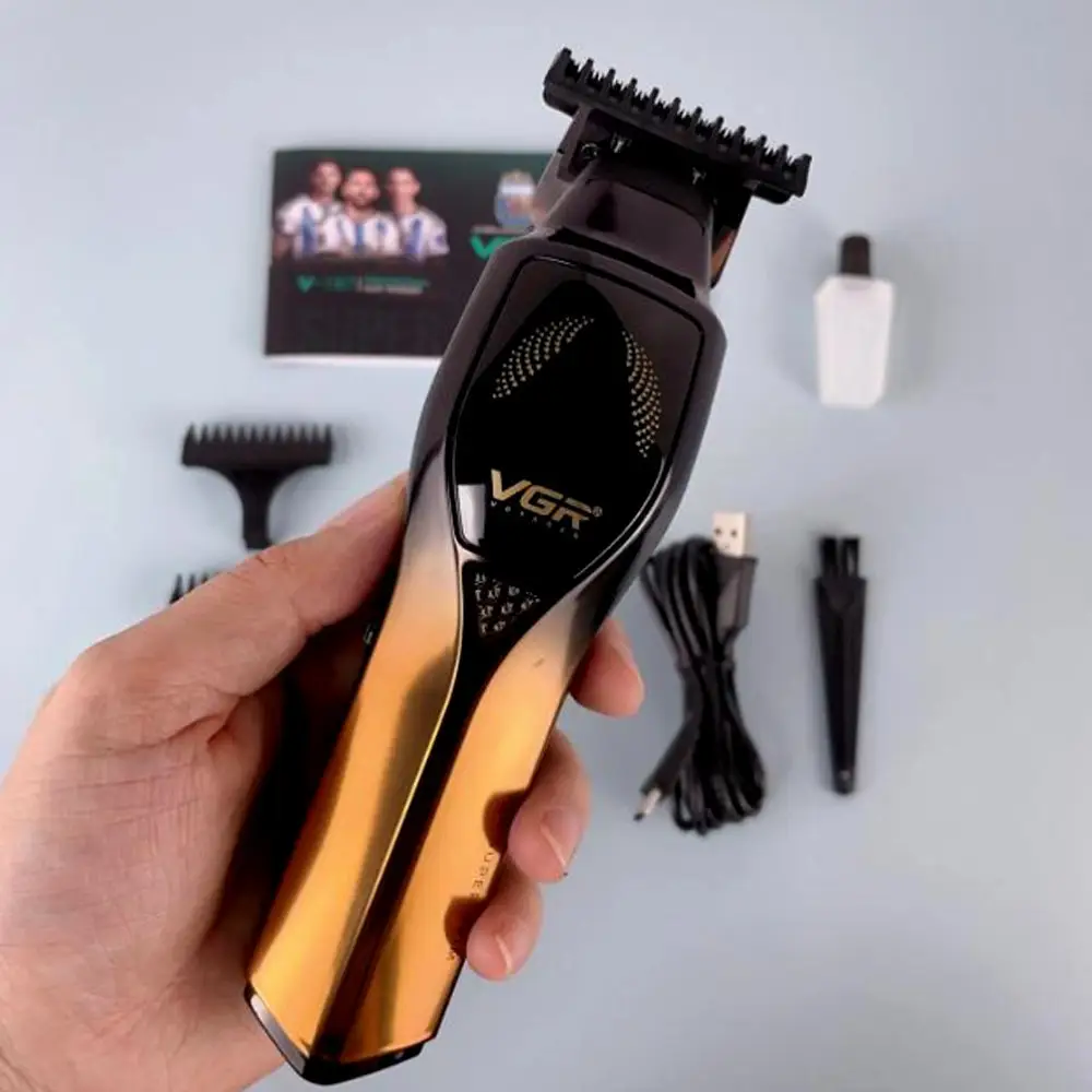Бездротовий тример-машинка для стриження волосся VGR V-187 (4 насадки) Золотистий Вінниця - фото 8