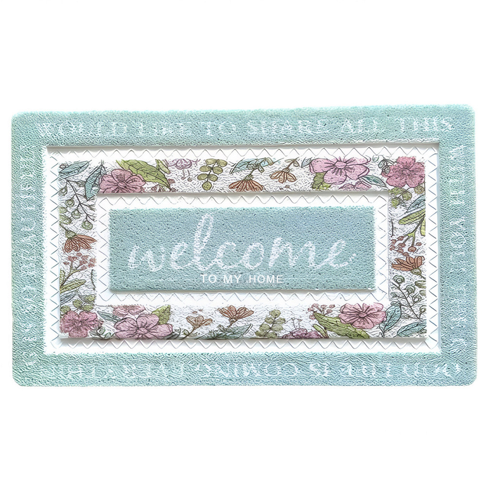 Yiwu Килимок для передпокою 60х40 см Welcome з квітковим принтом М'ятний HP-47-1M Коломия - фото 1