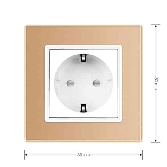 LIVOLO Електрична розетка з заземленням LIVOLO, біла з золотою рамкою, шторки, скло, 250В 16А ( Коломия