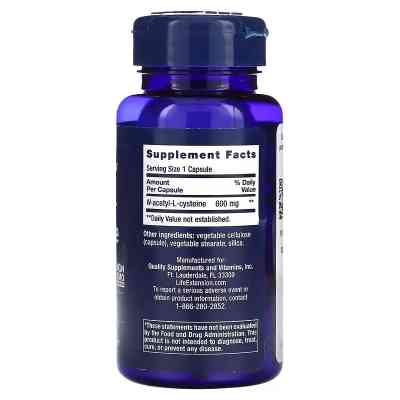 Амінокислота Life Extension N-ацетил-L-цистеїн, 600 мг, NAC N-Acetyl-L-Cysteine, 60 капсул (LEX-15436) Вінниця