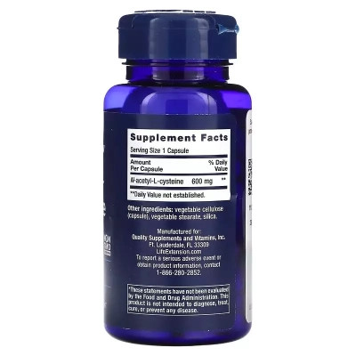 Амінокислота Life Extension N-ацетил-L-цистеїн, 600 мг, NAC N-Acetyl-L-Cysteine, 60 капсул (LEX-15436) Вінниця - фото 2