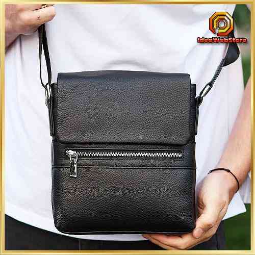 Чоловіча шкіряна чорна сумка-месенджер Шкіряний чоловічий месенджер чорний Tiding Bag Київ
