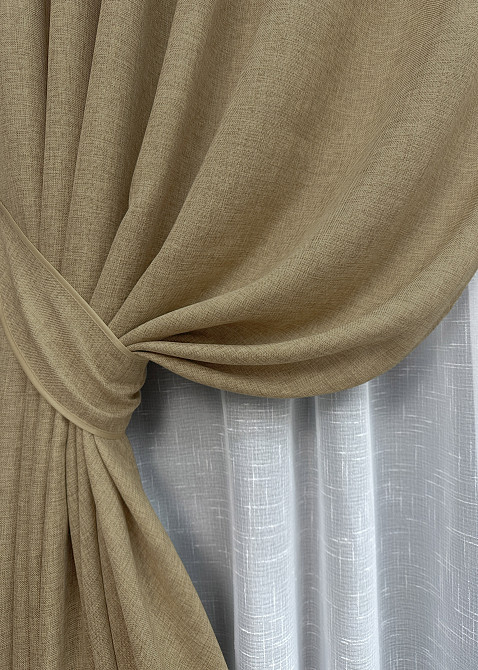 Комплект штор VR-Textil Льон Мішковина 200х270 2шт і Тюль 600х270 673ш-115т Капучино з білим 71-035/7 Київ - фото 4