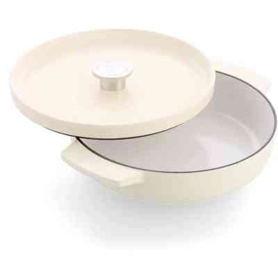 Сотейник KitchenAid Cast Iron чавунний з кришкою, 26 см, 2,77 л, мигдалевий крем (CC009010-001) Винница