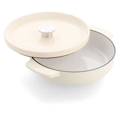 Сотейник KitchenAid Cast Iron чавунний з кришкою, 26 см, 2,77 л, мигдалевий крем (CC009010-001) Вінниця - фото 2