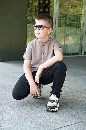 Рубашка детская для мальчиков с короотким рукавом, лен, топ Крохатушка одяг Киев