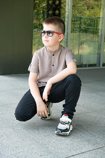 Сорочка дитяча для хлопчиків із коротким рукавом, льон, топ Крохатушка одяг Київ - фото 3