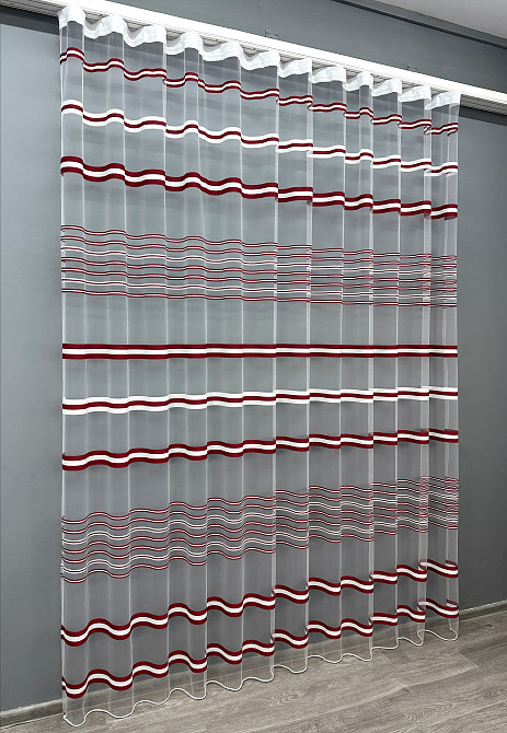 Тюль VR-Textil 1772т Фатин полосы Бордовый с белым 300х270 см (42-0768) Киев - изображение 3