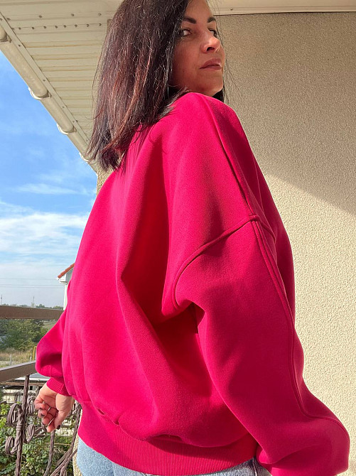 Свитшот женский OLIVIA 2479 широкий оверсайз утепленный вышивка рисунок one size, малиновий, one size Киев - изображение 6