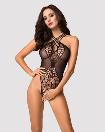 Бодістокінг з великою та дрібною сіткою Obsessive B118 teddy S/M/L, чорний, з доступом Львов